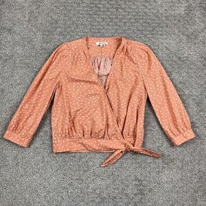 Madewell Shirt Womens XS Peach Star Print Wrap Tie Waist 3/4 Sleeve Style G7804